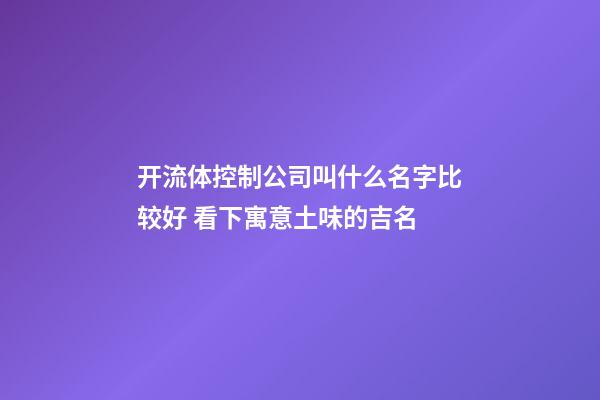 开流体控制公司叫什么名字比较好 看下寓意土味的吉名-第1张-公司起名-玄机派